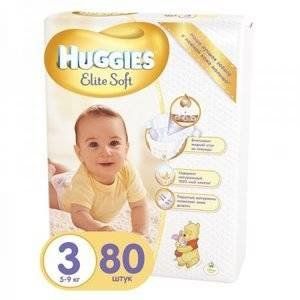 ХАГГИС ПОДГУЗНИКИ ЭЛИТ СОФТ 3 5-9КГ №80 [HUGGIES]