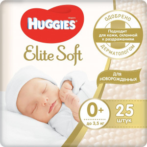 ХАГГИС ПОДГУЗНИКИ ЭЛИТ СОФТ 0+ ДО 3,5КГ №25 [HUGGIES]